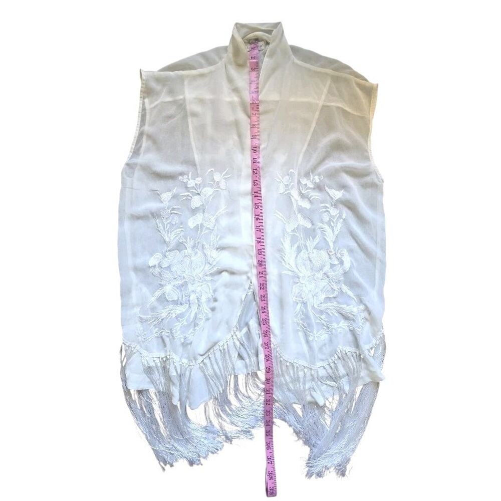 Echo & Rage XL Ivory Sheer Embroidered Fringe Vest Kimono Boho Duster Festival - Picture 8 of 9